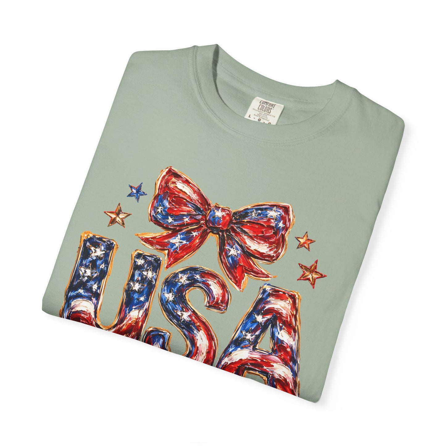 USA Coquette Bow T-Shirt • Red White Blue Patriotic Graphic Tee • Fourth of July Shirt