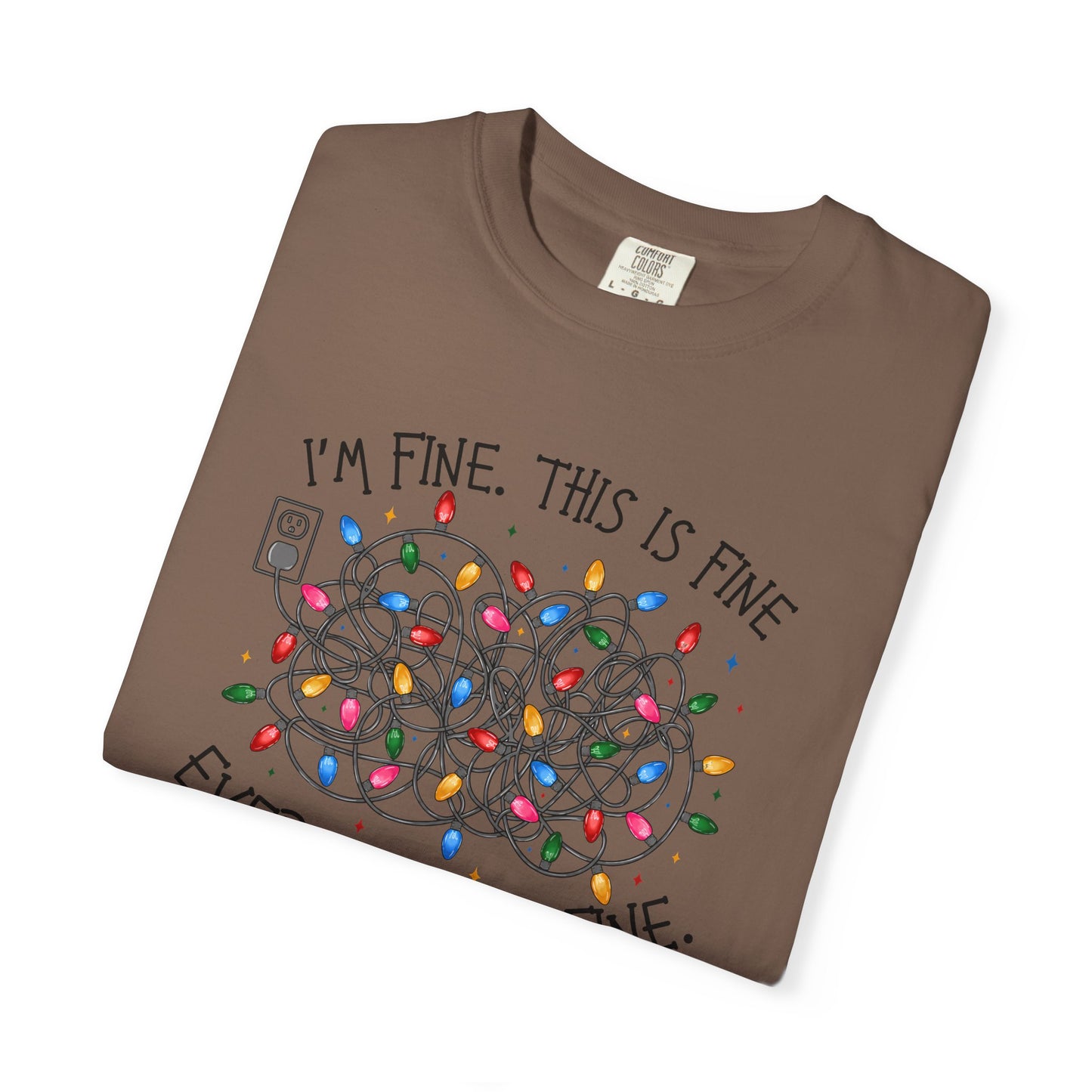 “I’m Fine, This Is Fine” tshirtTangled Holiday Lights Graphic