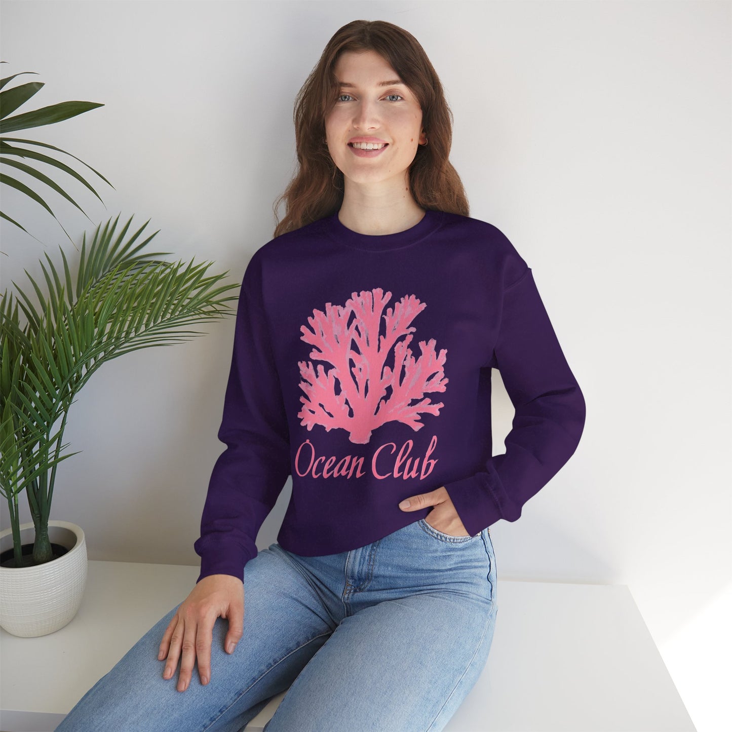 Ocean Club Crewneck • Coastal Summer Sweatshirt • Pink Coral Beach Vacation Pullover • Resort Style