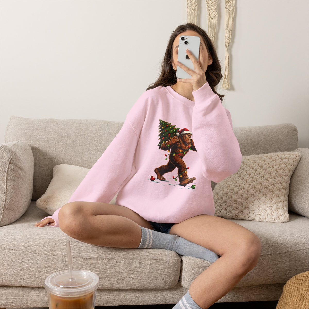 Sweatshirt — Holiday Sasquatch Carrying Christmas Tree Graphic Crewneck