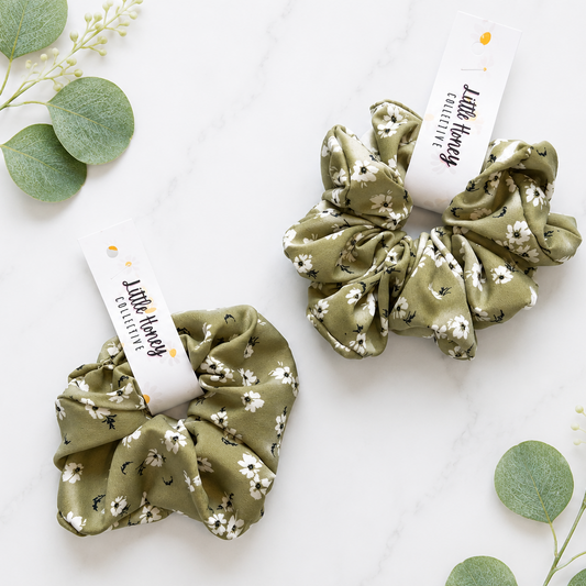 Green Floral Scrunchie