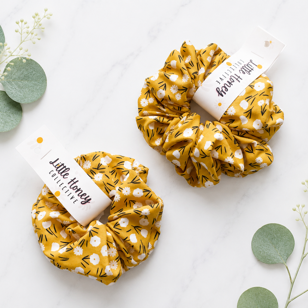 Yellow Floral Scrunchie