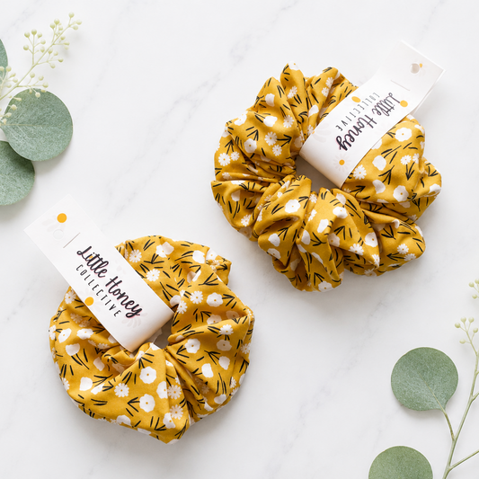 Yellow Floral Scrunchie