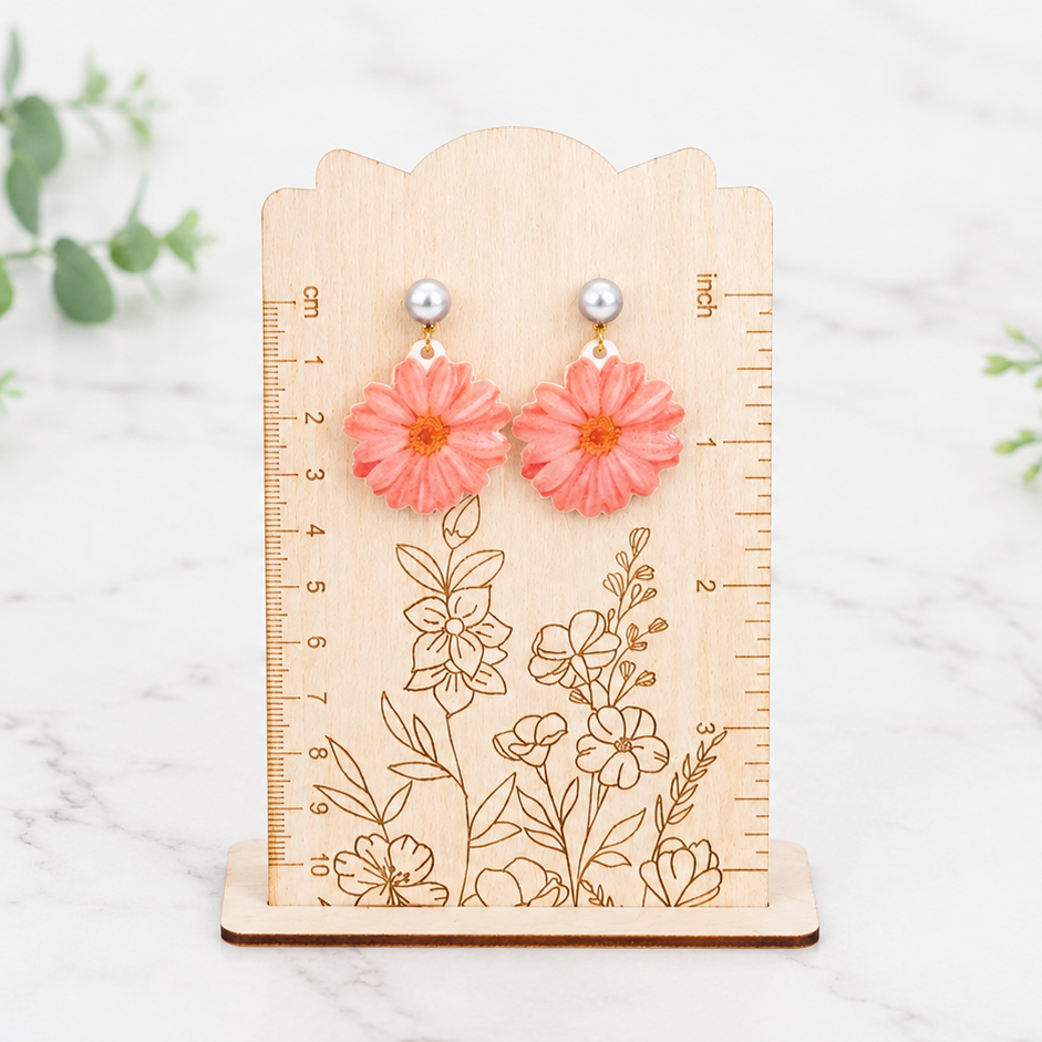 Pink Daisy Flower Drop Earrings • Pearl Floral Earrings • Cottagecore Jewelry • Hypoallergenic • Pearl Drop, Stud, Dangle & Clip-On Options