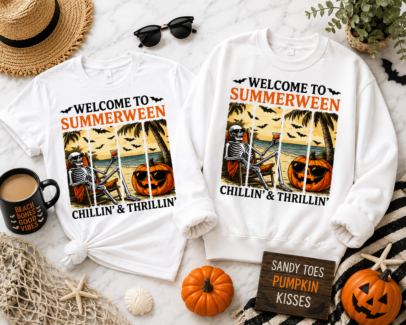 Chillin & Thrillin Shirt • Welcome To Summerween Shirt • Spooky Summer Tee • Halloween Beach Shirt • Skeleton Beach Shirt • Summer Halloween Shirt