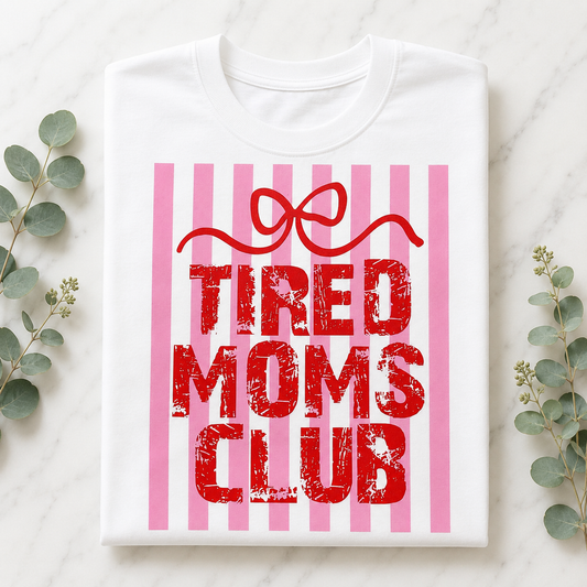 Tired Moms Club Shirt • Pink Bow Mom Tee • Funny Mom Life Shirt • Comfort Colors Mom Shirt • Boutique Mom Graphic Tee