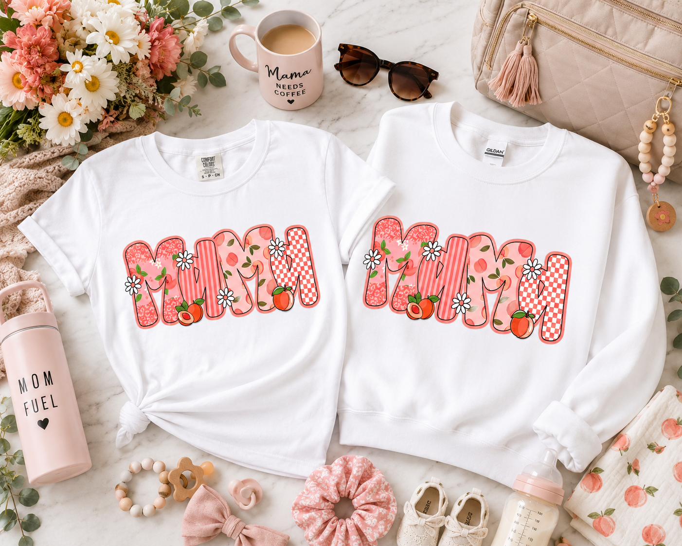 Peach Mama Shirt • Floral Peach Mama Tee • Pink Coquette Mama Shirt • Comfort Colors Mama Tee • Boutique Mom Graphic Shirt