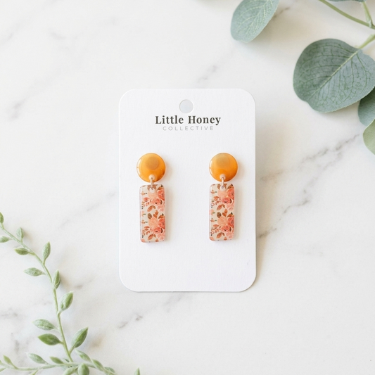Peach Floral Stud Drop Earrings • Dainty Neutral Earrings • Soft Feminine Earrings • Hypoallergenic • Pearl Drop, Stud, Dangle & Clip-On Options