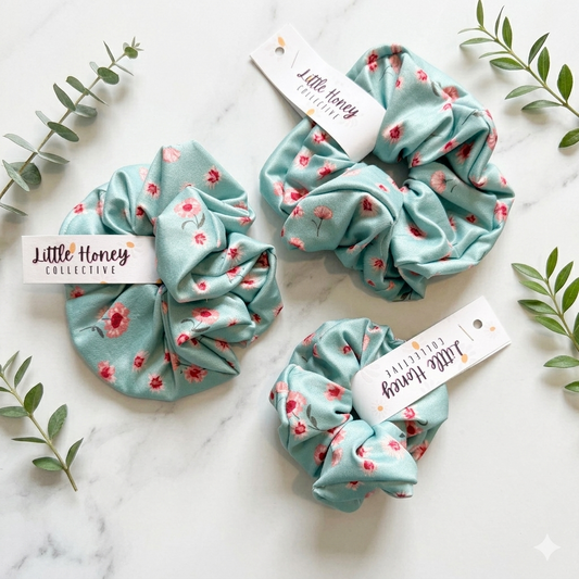 Teal Floral Scrunchie