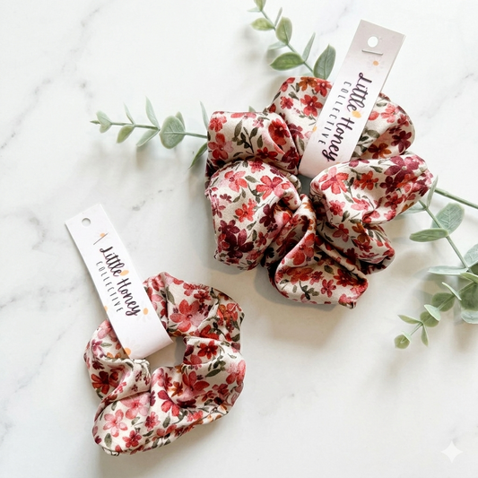 Pink Silk Floral Scrunchie