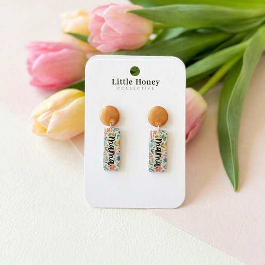Mama Floral Stud Drop Earrings • Motherhood Earrings • Soft Neutral Earrings • Hypoallergenic • Pearl Drop, Stud, Dangle & Clip-On Options