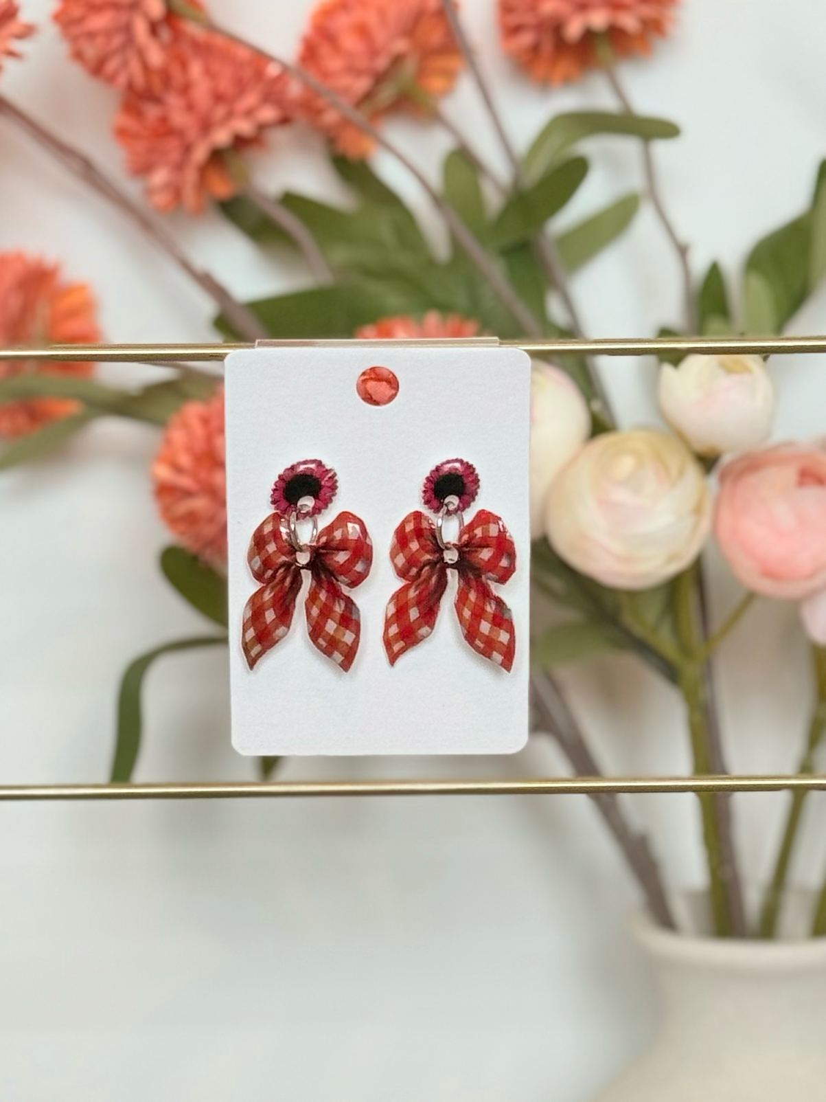 Sunflower Gingham Bow Earrings Classic Farmhouse Studs Perfect for Fall Outfits Everyday Wear Holiday Gift Idea Mommy and Me Jewelry