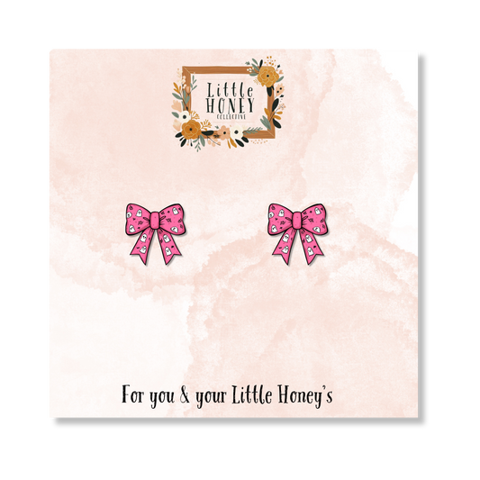 Pink Ghost Bow Earrings – Cute Stud Earrings for Moms & Daughters | Little Honey Collective