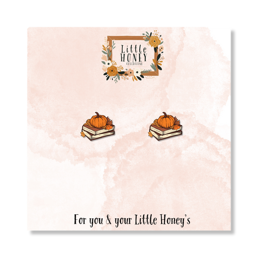 Pumpkin Book Earrings – Fall Studs for Cozy Autumn Vibes | Little Honey Collective