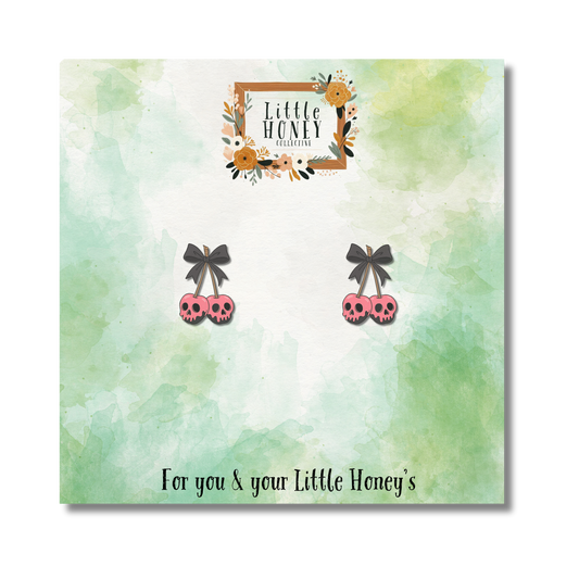 Pink Skull Bow Earrings – Spooky Cute Studs for Moms & Daughters | Little Honey Collective