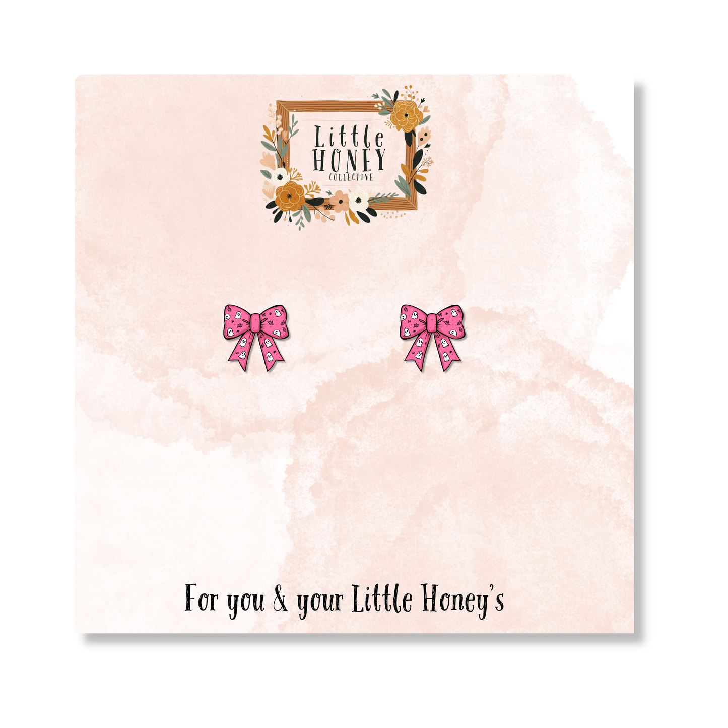 Pink Ghost Bow Earrings – Cute Stud Earrings for Moms & Daughters | Little Honey Collective
