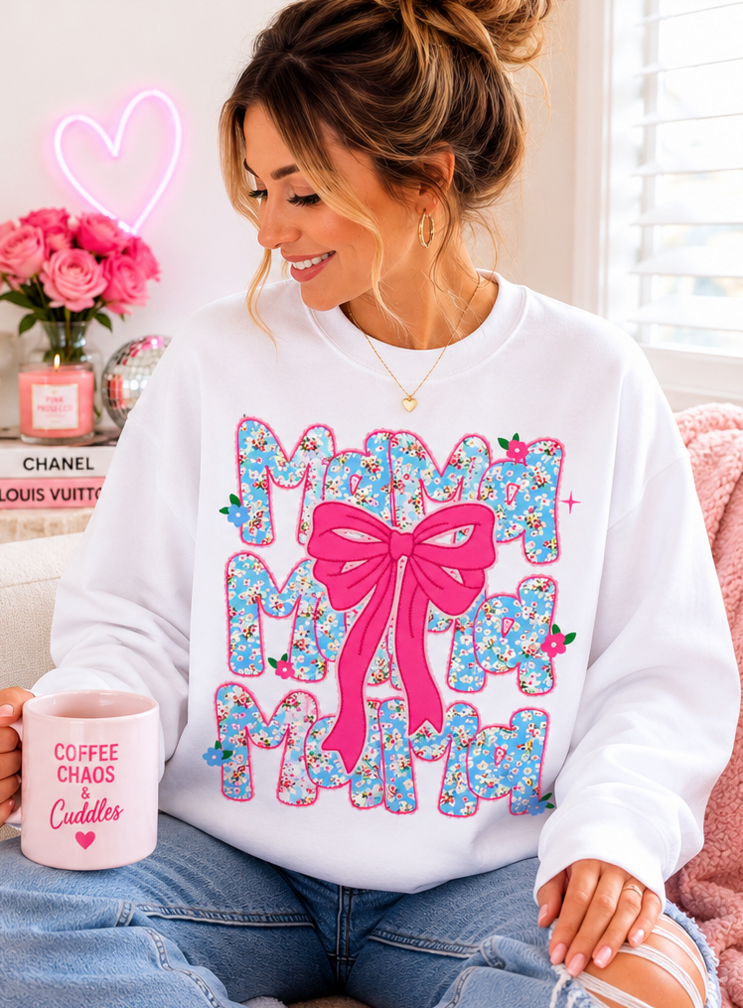 Hydrangea Mama Shirt • Pink Bow Mama Tee • Blue Floral Mama Shirt • Comfort Colors Mama Shirt • Cottagecore Mom Gift