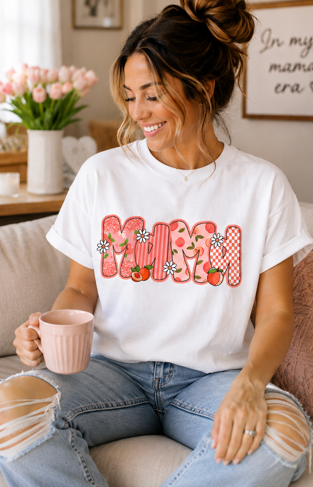Peach Mama Shirt • Floral Peach Mama Tee • Pink Coquette Mama Shirt • Comfort Colors Mama Tee • Boutique Mom Graphic Shirt