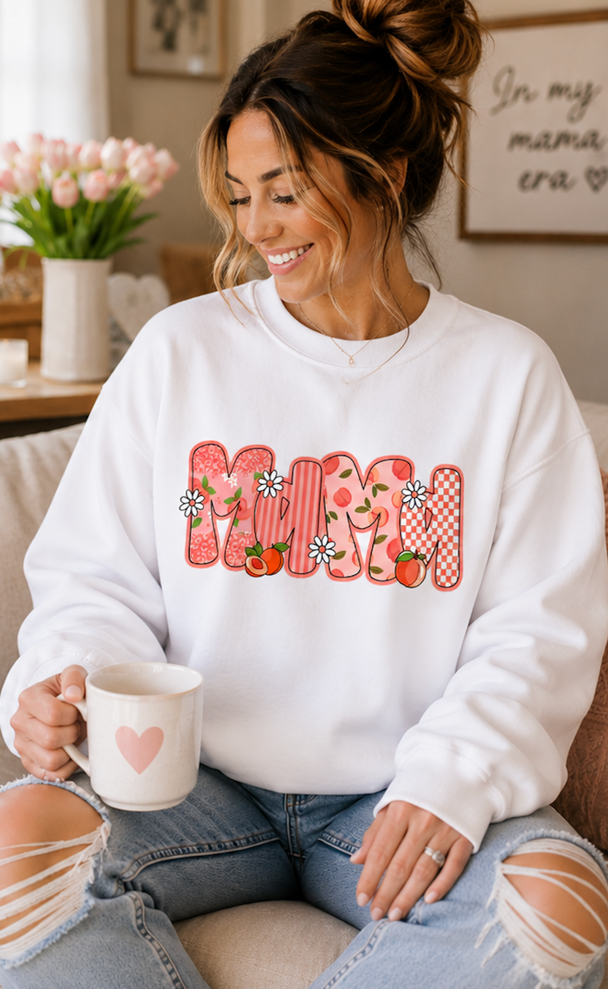 Peach Mama Shirt • Floral Peach Mama Tee • Pink Coquette Mama Shirt • Comfort Colors Mama Tee • Boutique Mom Graphic Shirt