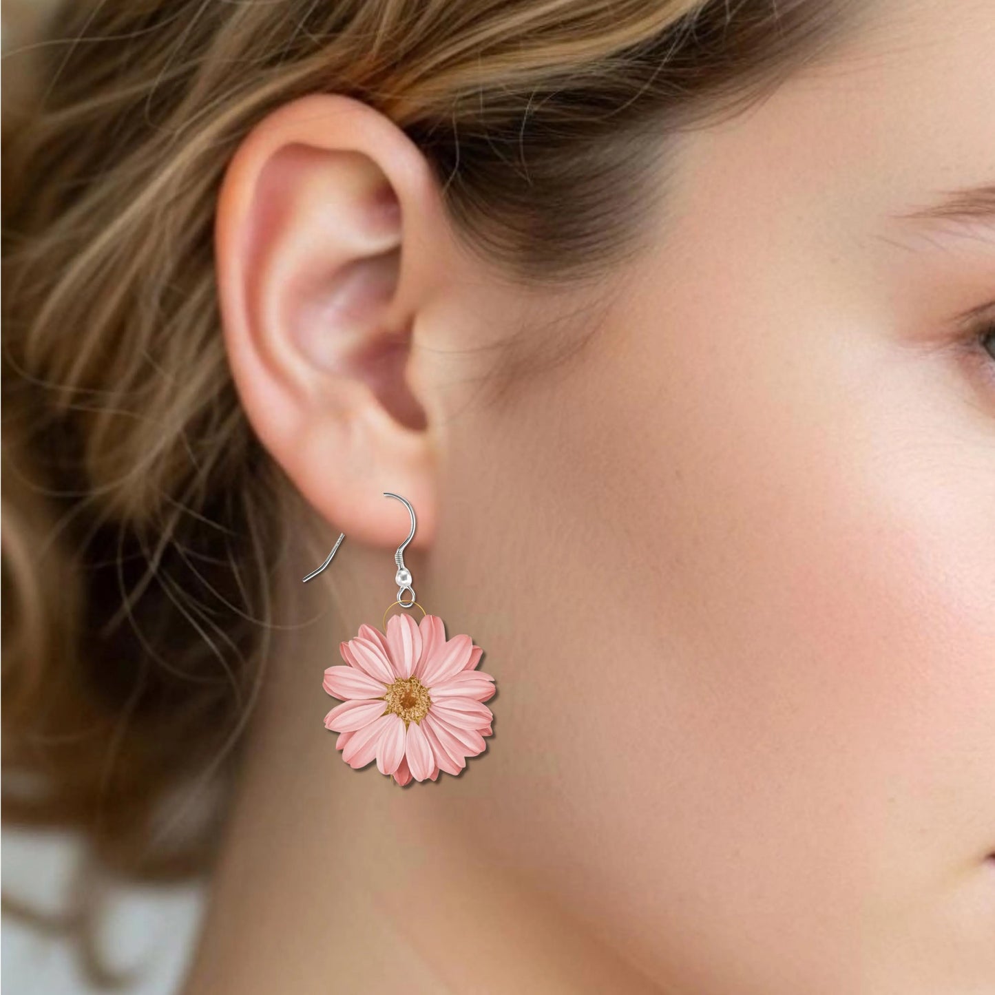 Pink Daisy Flower Drop Earrings • Pearl Floral Earrings • Cottagecore Jewelry • Hypoallergenic • Pearl Drop, Stud, Dangle & Clip-On Options