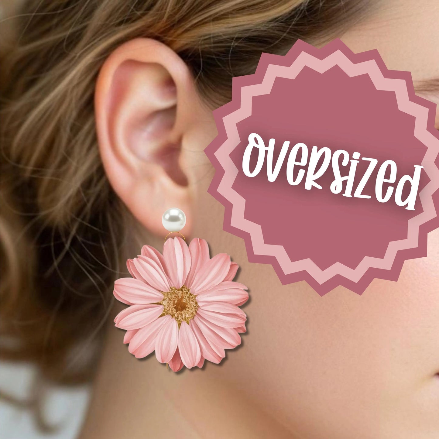 Pink Daisy Flower Drop Earrings • Pearl Floral Earrings • Cottagecore Jewelry • Hypoallergenic • Pearl Drop, Stud, Dangle & Clip-On Options